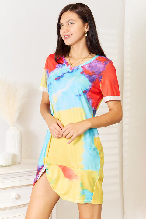 Double Take Tie-Dye V-Neck Twisted Dress - AllIn Computer