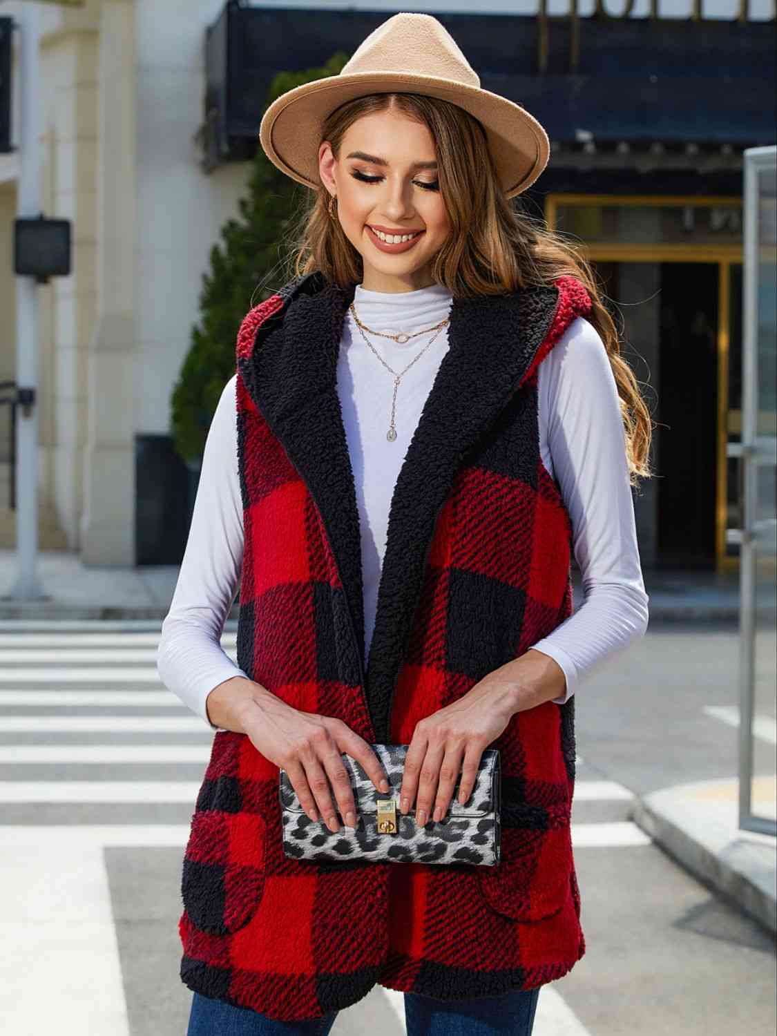 Plaid Hooded Vest - AllIn Computer