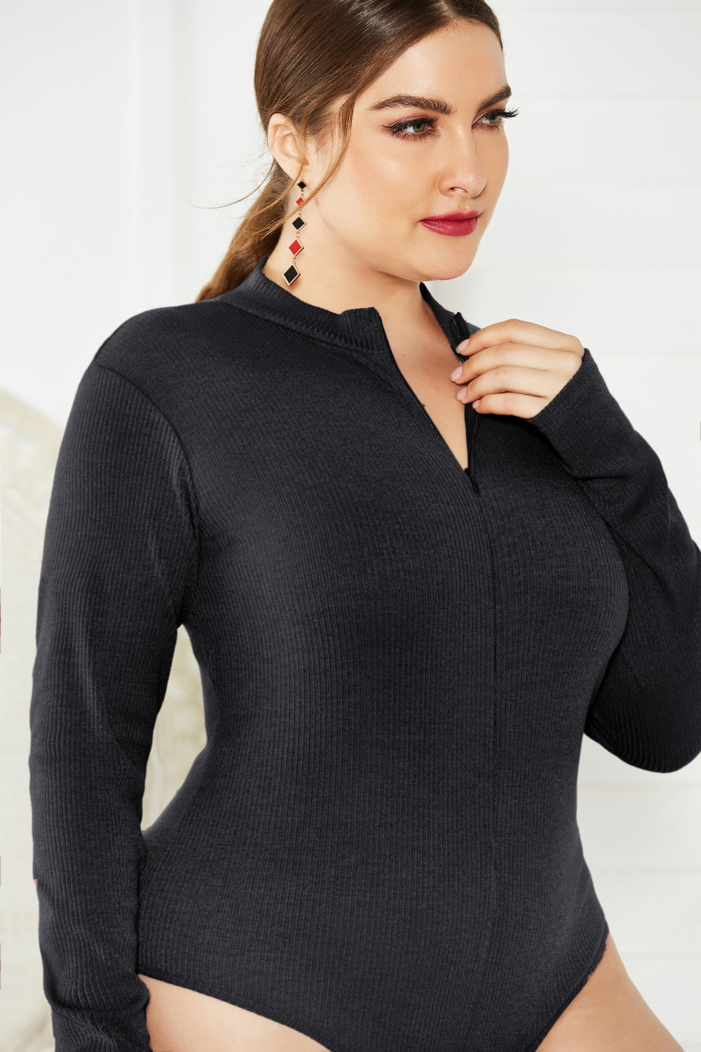 Plus Size Zip Up Long Sleeve Bodysuit - AllIn Computer