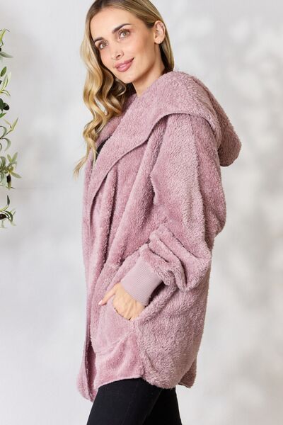 H&T Faux Fur Open Front Hooded Jacket - AllIn Computer