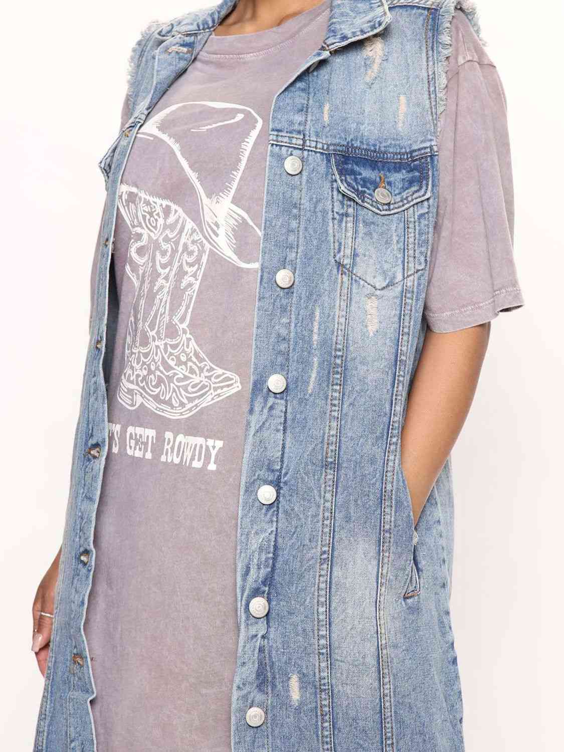 Long Sleeveless Denim Jacket - AllIn Computer