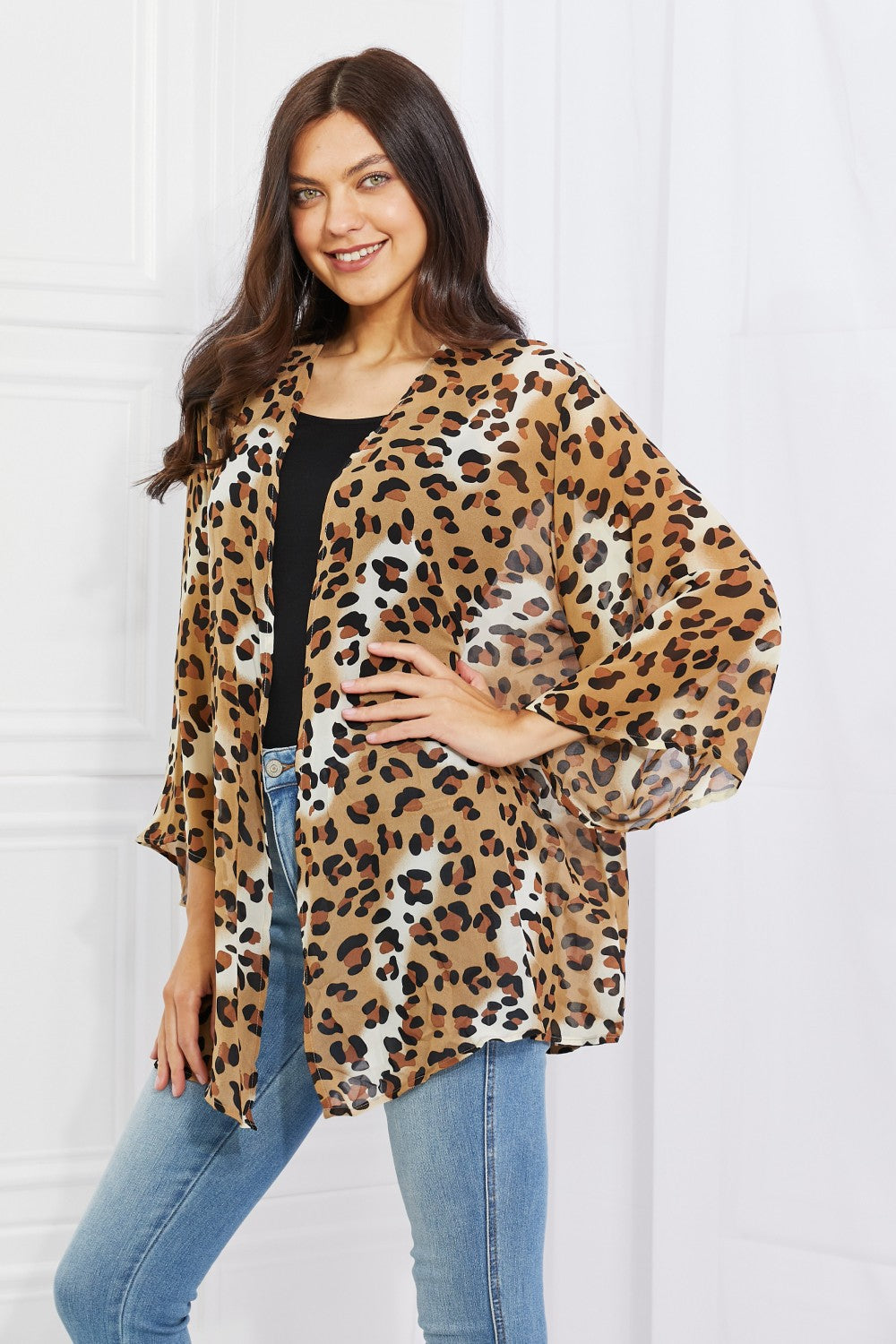 Melody Wild Muse Full Size Animal Print Kimono in Camel - AllIn Computer