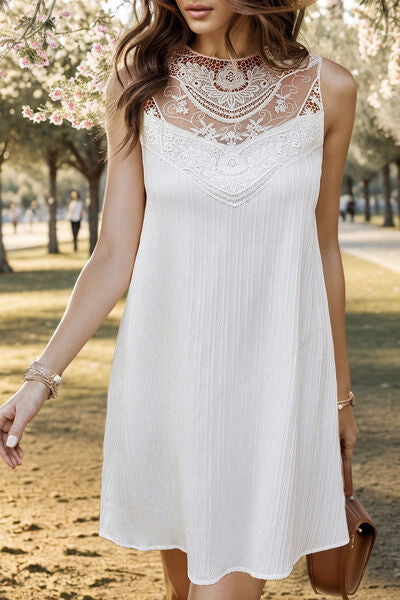 Lace Detail Round Neck Sleeveless Dress - AllIn Computer