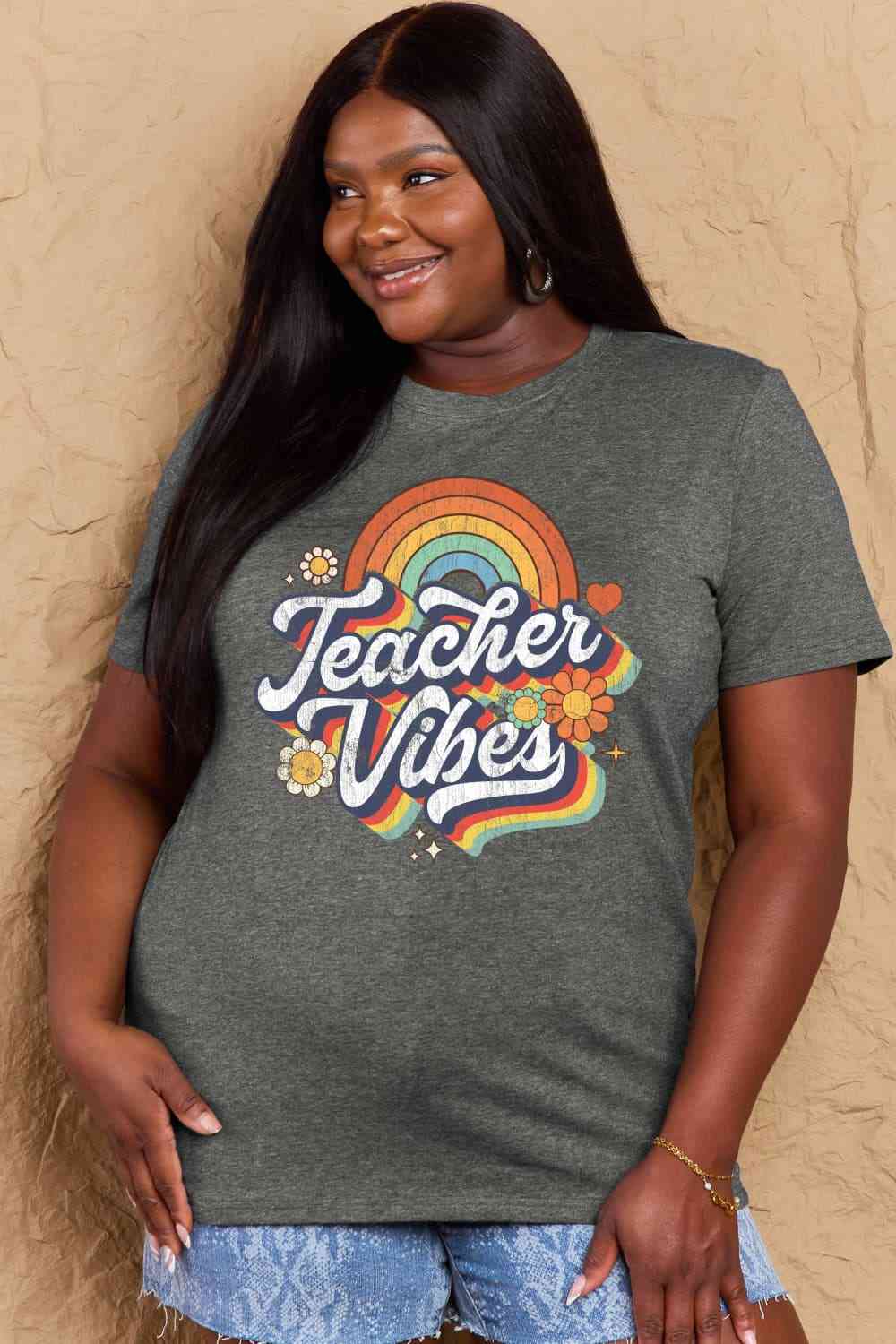 Simply Love Full Size TEACHER VIBES Graphic Cotton T-Shirt - AllIn Computer