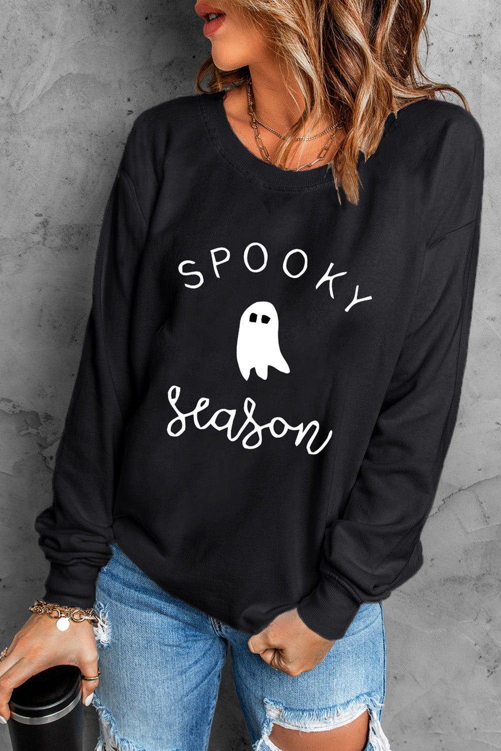 Round Neck Long Sleeve SPOOKY SEASON Graphic Sweatshirt - AllIn Computer