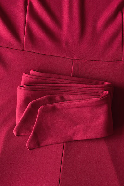 Mock Neck Tie-Waist Half Sleeve Jumpsuit - AllIn Computer