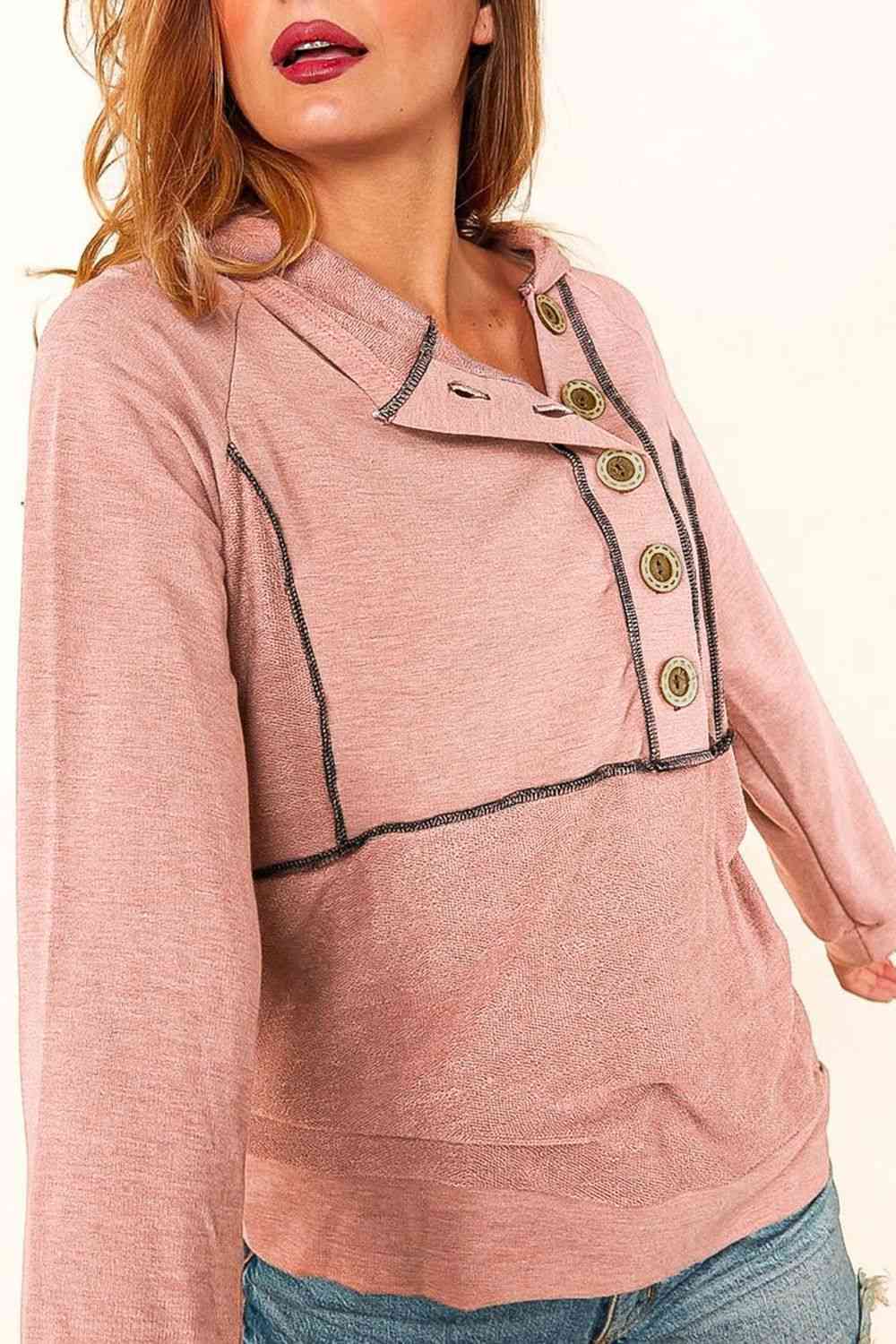Buttoned Long Sleeve Hoodie - AllIn Computer