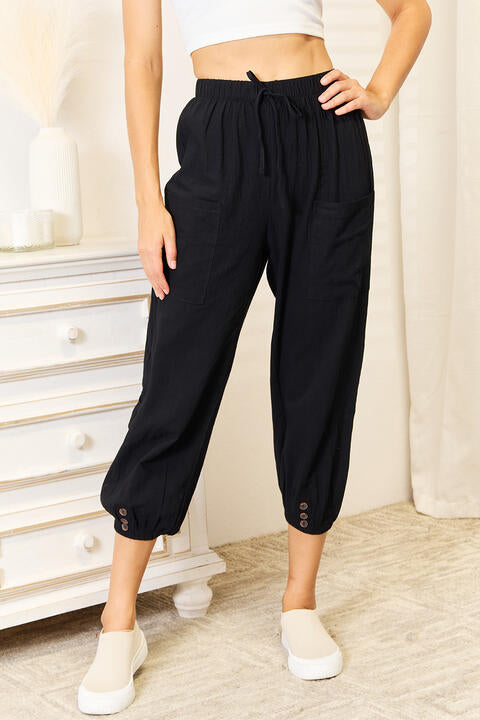 Double Take Decorative Button Cropped Pants - AllIn Computer