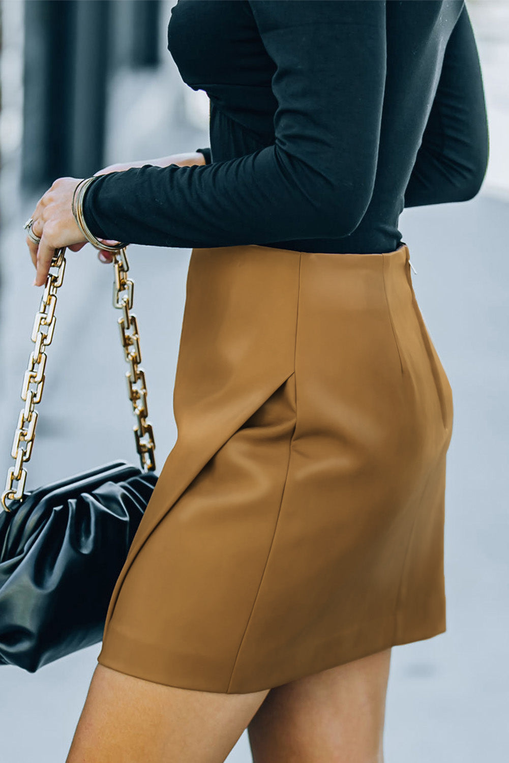 Double Take Asymmetrical PU Leather Mini Skirt - AllIn Computer
