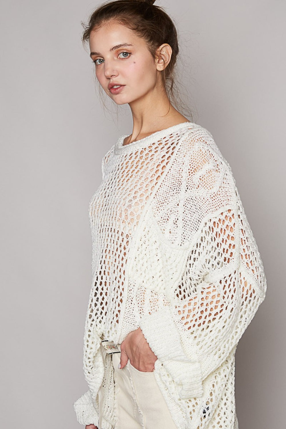 POL Openwork Long Sleeve Knit Cover Up - AllIn Computer