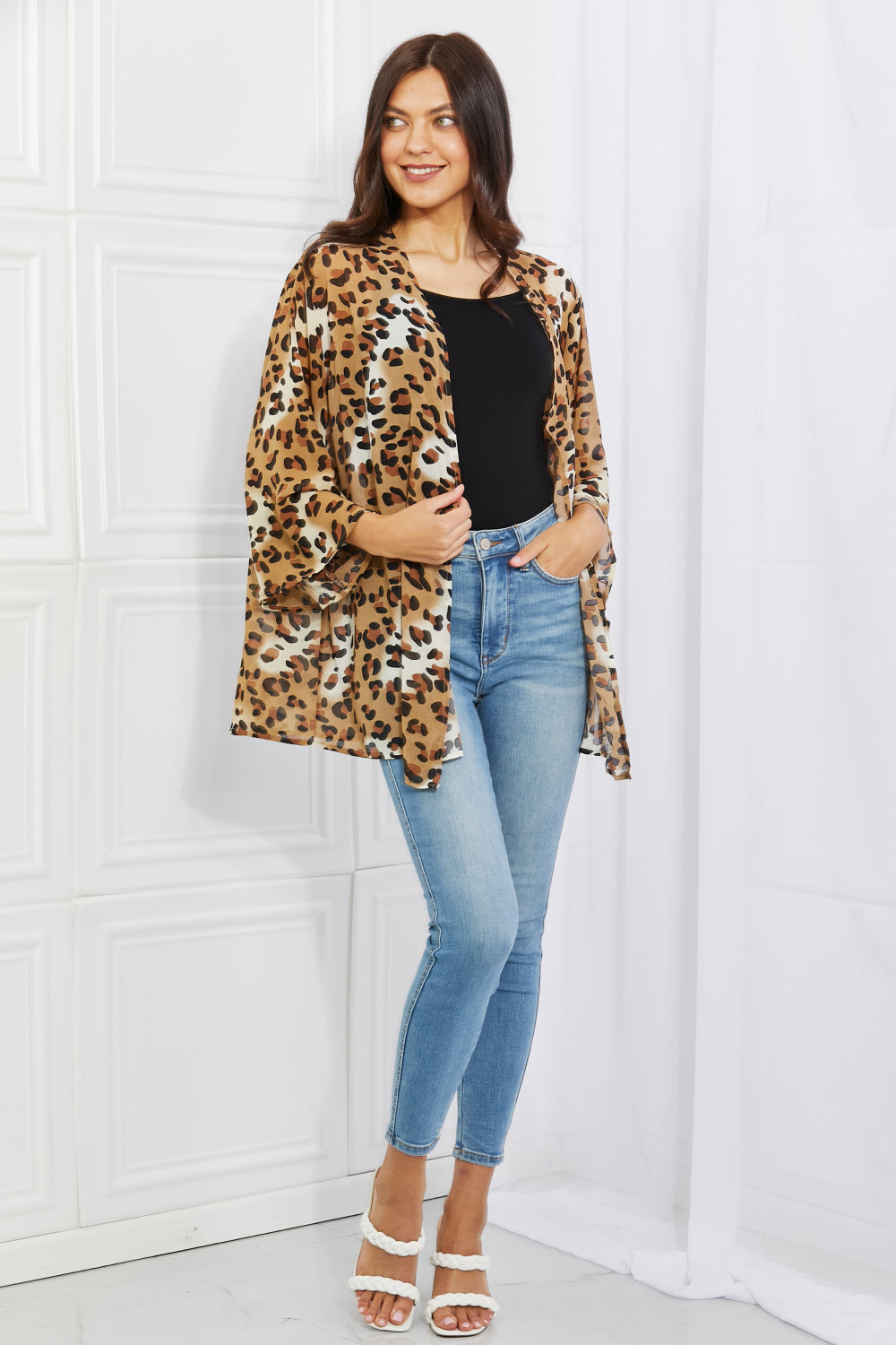 Melody Wild Muse Full Size Animal Print Kimono in Camel - AllIn Computer