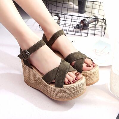 Crisscross Open Toe Wedge Sandals - AllIn Computer