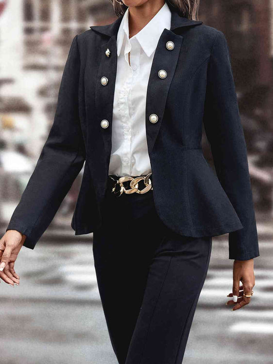 Buttoned Lapel Collar Long Sleeve Blazer - AllIn Computer