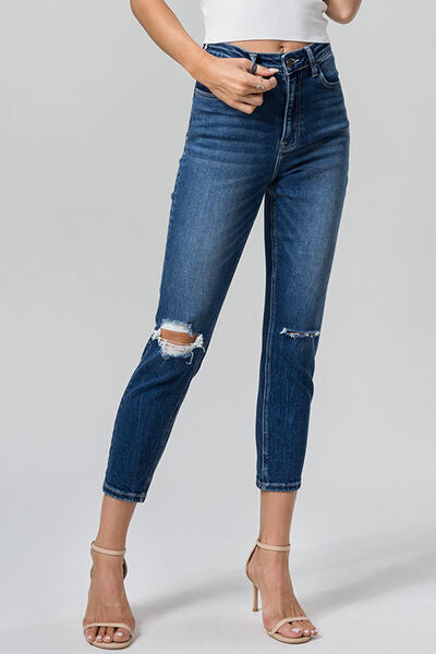 BAYEAS Full Size High Waist Distressed Washed Cropped Mom Jeans - AllIn Computer