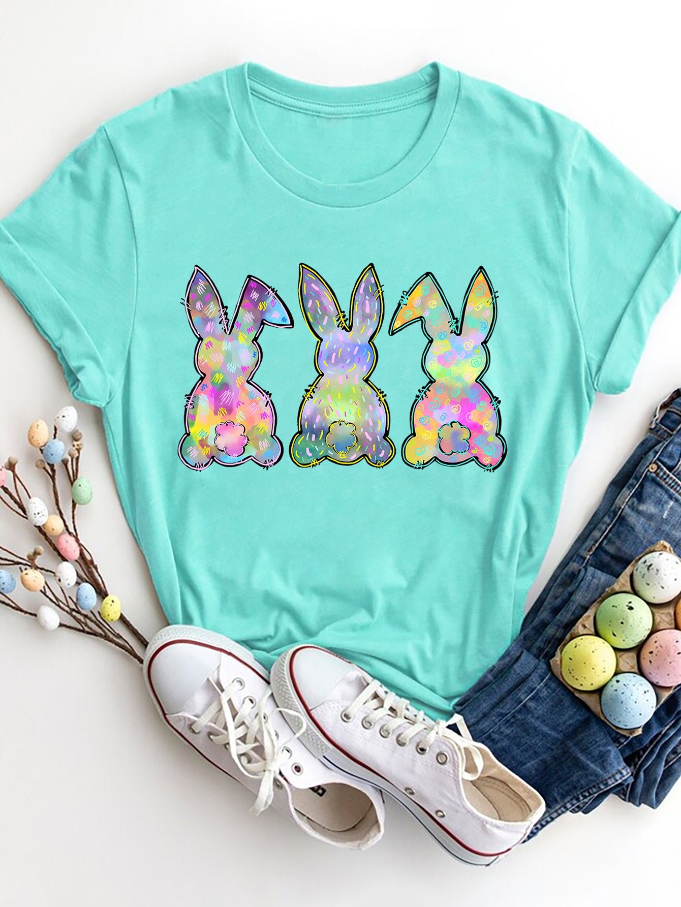 Rabbit Round Neck Short Sleeve T-Shirt - AllIn Computer