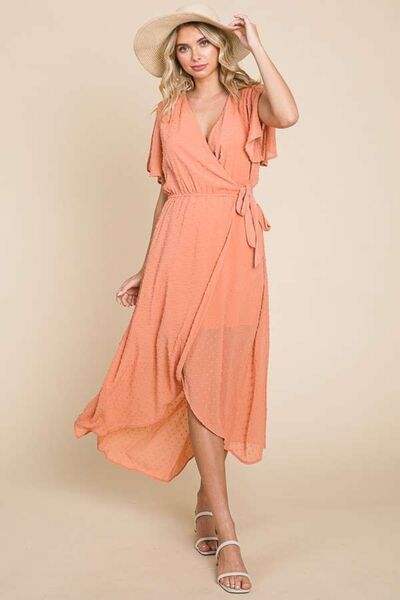 Culture Code Full Size Swiss Dot Tied Slit Short Sleeve Dress - AllIn Computer