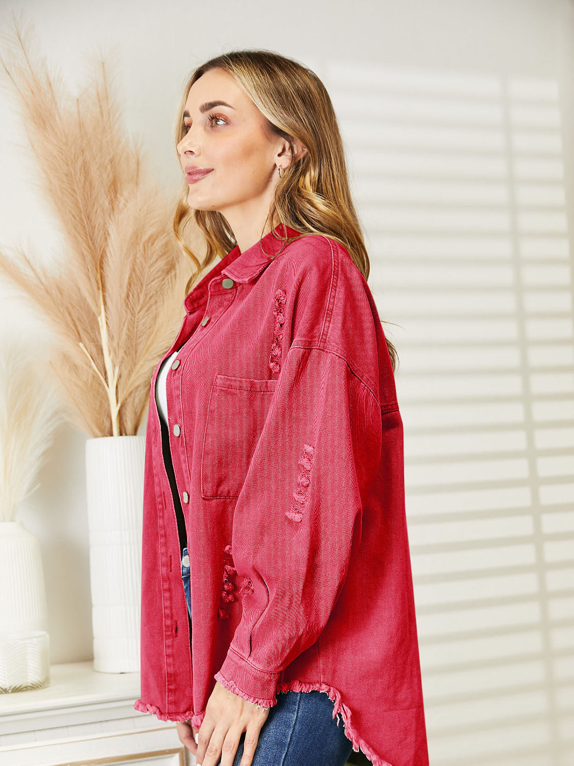 Distressed Raw Hem Denim Jacket - AllIn Computer