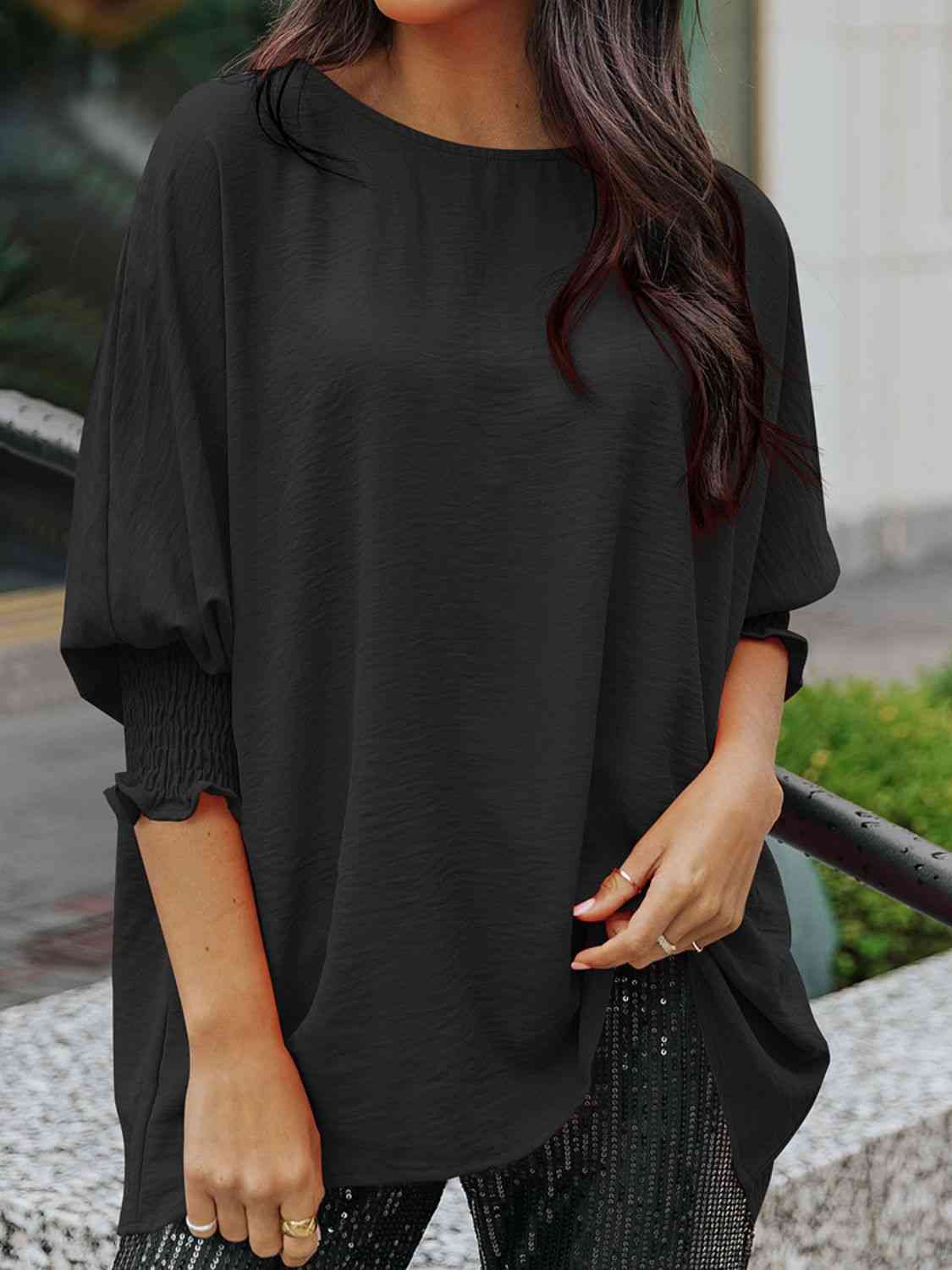 Boat Neck Three-Quarter Sleeve Blouse - AllIn Computer