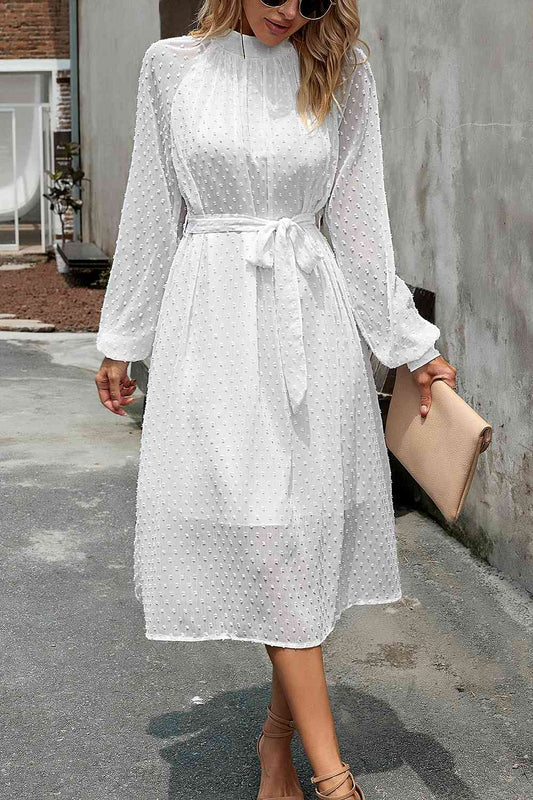 Swiss Dot Tie Waist Dress - AllIn Computer