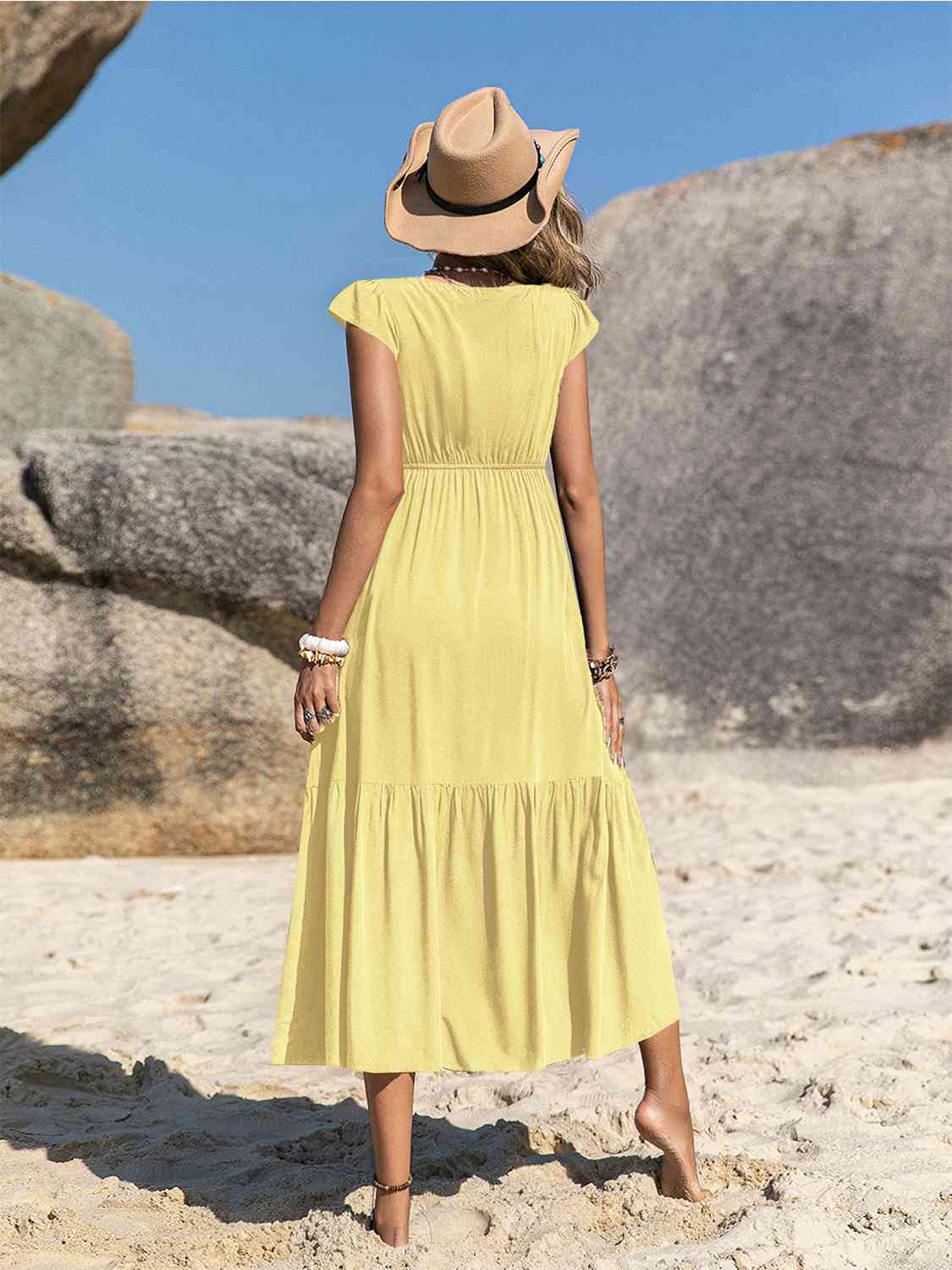 Embroidered Square Neck Ruffle Hem Dress - AllIn Computer