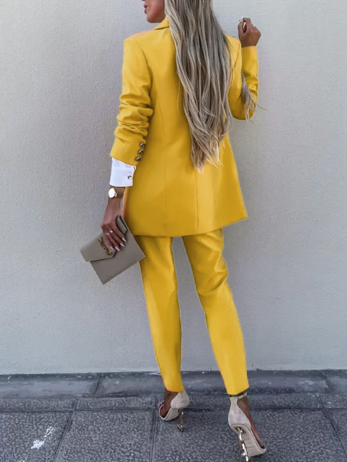 Lapel Collar Long Sleeve Blazer and Pants Set - AllIn Computer
