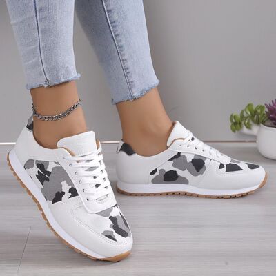 Tied Printed PU Leather Athletic Shoes - AllIn Computer