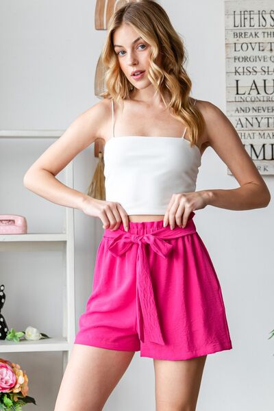 Heimish Full Size Texture High Waist Tied Shorts - AllIn Computer