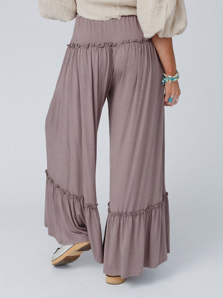 Wide Leg Ruffle Trim Pants - AllIn Computer