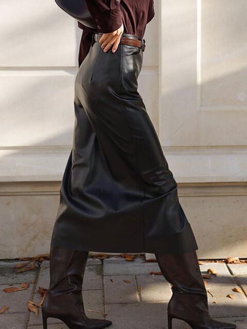 PU Slit Midi Skirt - AllIn Computer