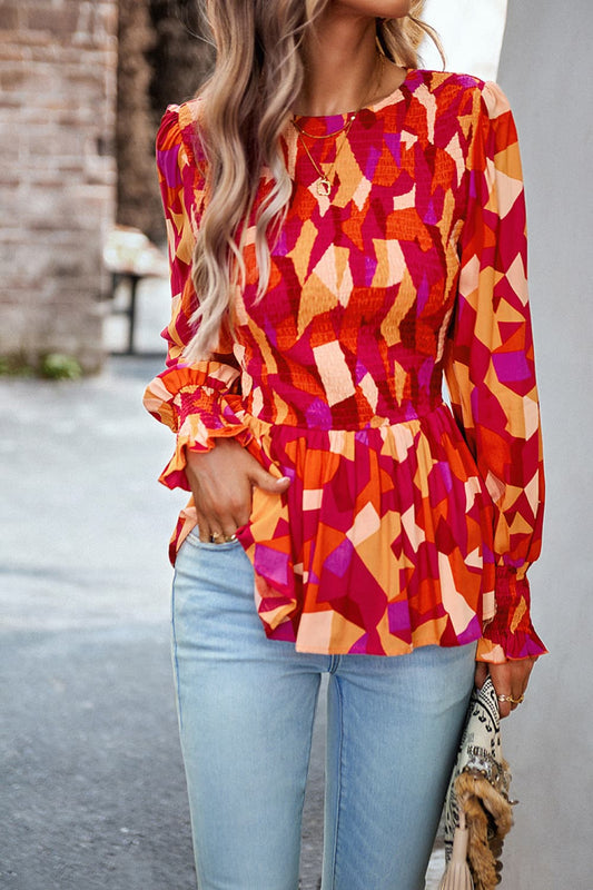 Round Neck Flounce Sleeve Peplum Top - AllIn Computer
