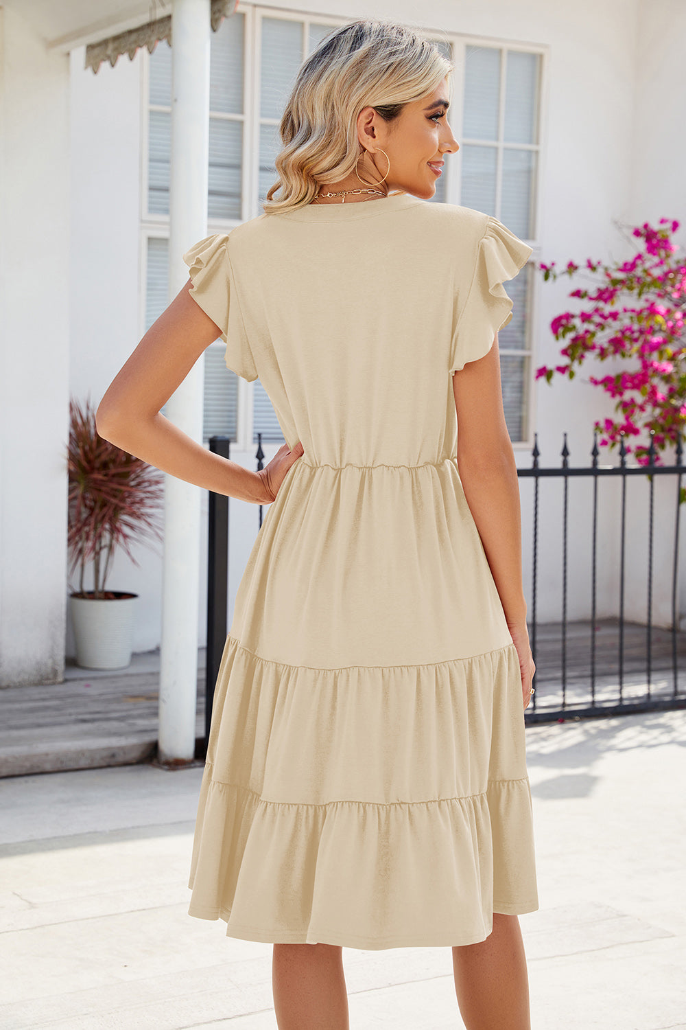 Ruched Notched Cap Sleeve Dress - AllIn Computer