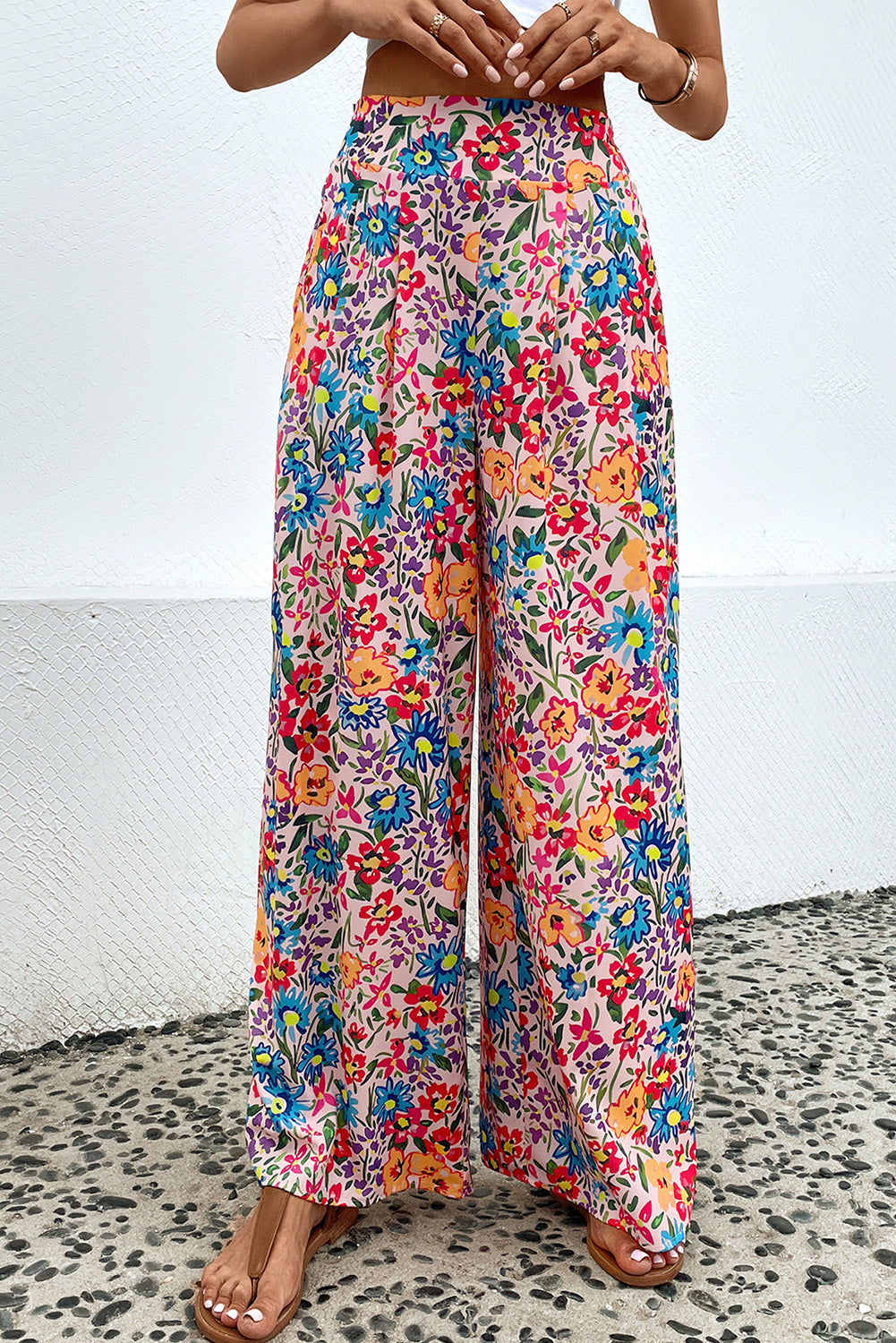 Floral Print Wide Leg Long Pants - AllIn Computer