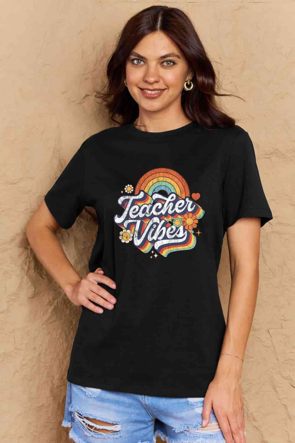 Simply Love Full Size TEACHER VIBES Graphic Cotton T-Shirt - AllIn Computer