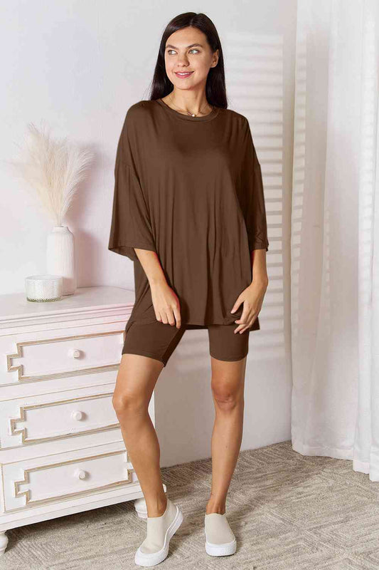 Basic Bae Full Size Soft Rayon Three-Quarter Sleeve Top and Shorts Set - AllIn Computer