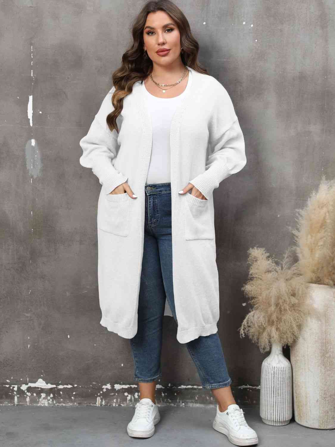 Plus Size Long Sleeve Pocketed Cardigan - AllIn Computer