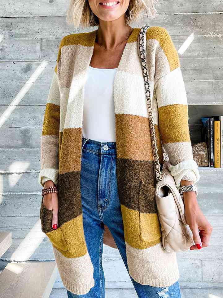 Color Block Dropped Shoulder Cardigan - AllIn Computer