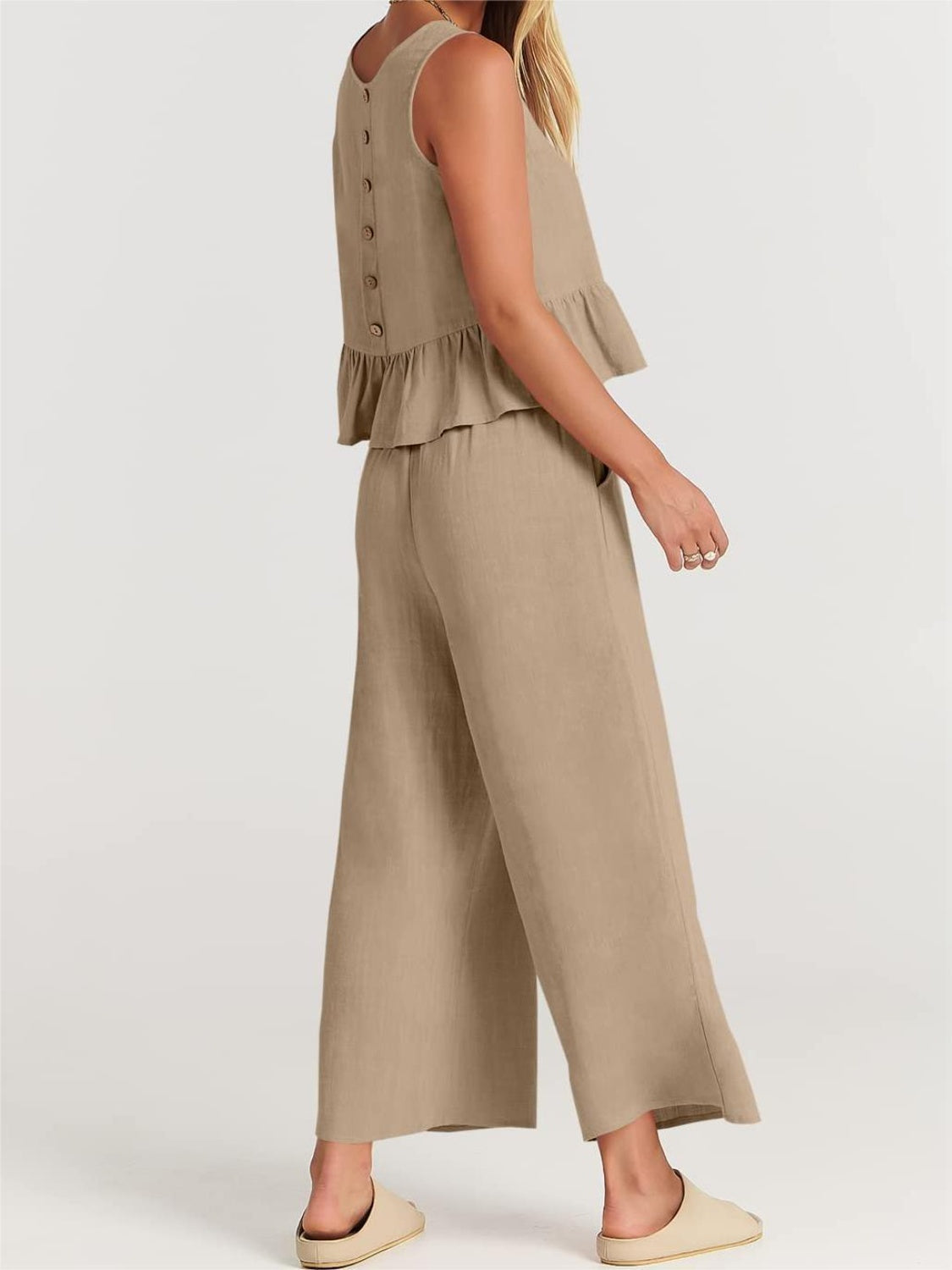 Full Size Round Neck Top and Wide Leg Pants Set - AllIn Computer