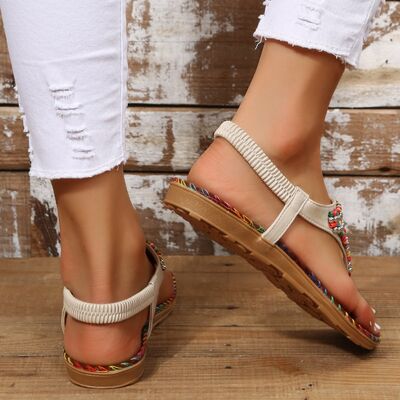 Beaded PU Leather Open Toe Sandals - AllIn Computer