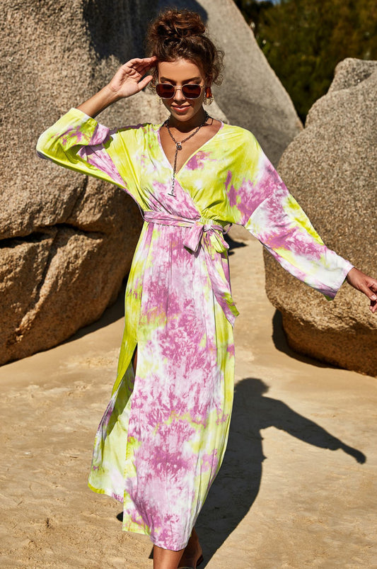 Tie Dye Wrap Maxi Dress - AllIn Computer