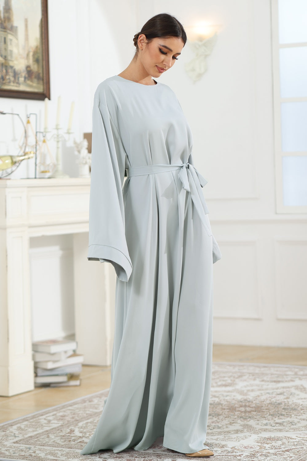 Round Neck Kimono Sleeve Tie Waist Dress - AllIn Computer