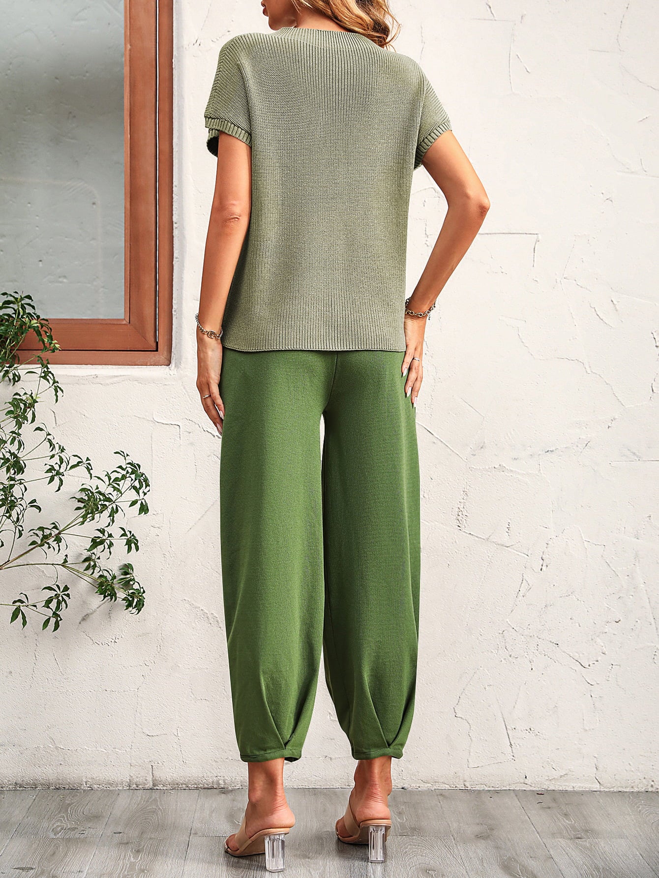 Round Neck Raglan Sleeve Tee and Long Pants Set - AllIn Computer