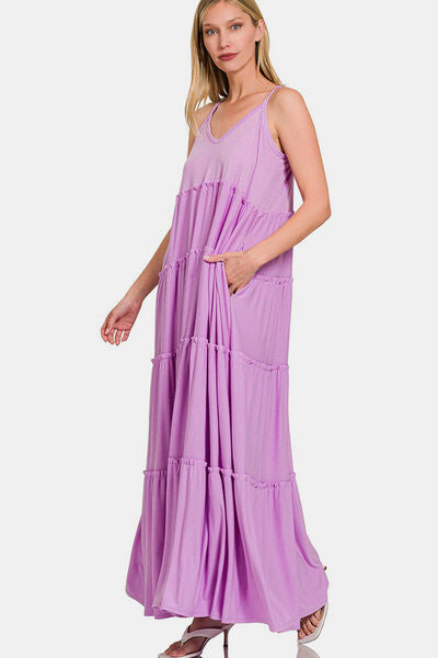Zenana Frill Tiered V-Neck Maxi Cami Dress - AllIn Computer