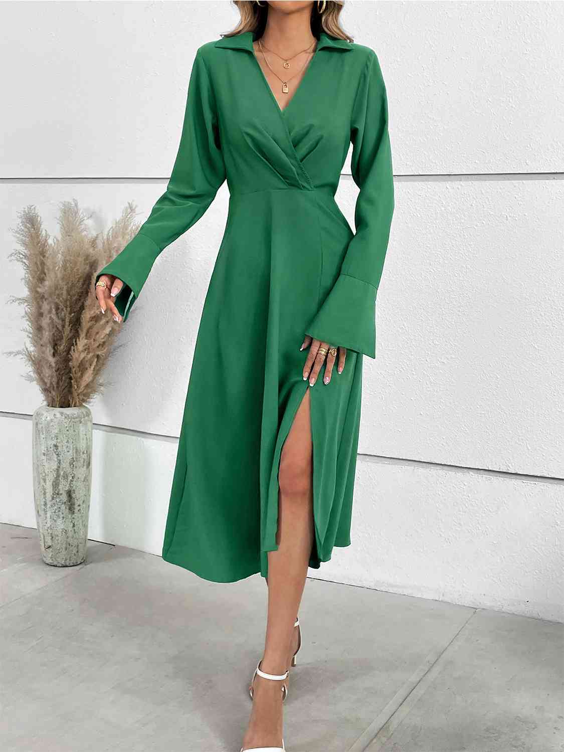 Flare Sleeve Silt Midi Dress - AllIn Computer