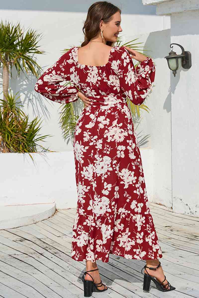 Floral Print V-Neck Long Sleeve Maxi Dress - AllIn Computer