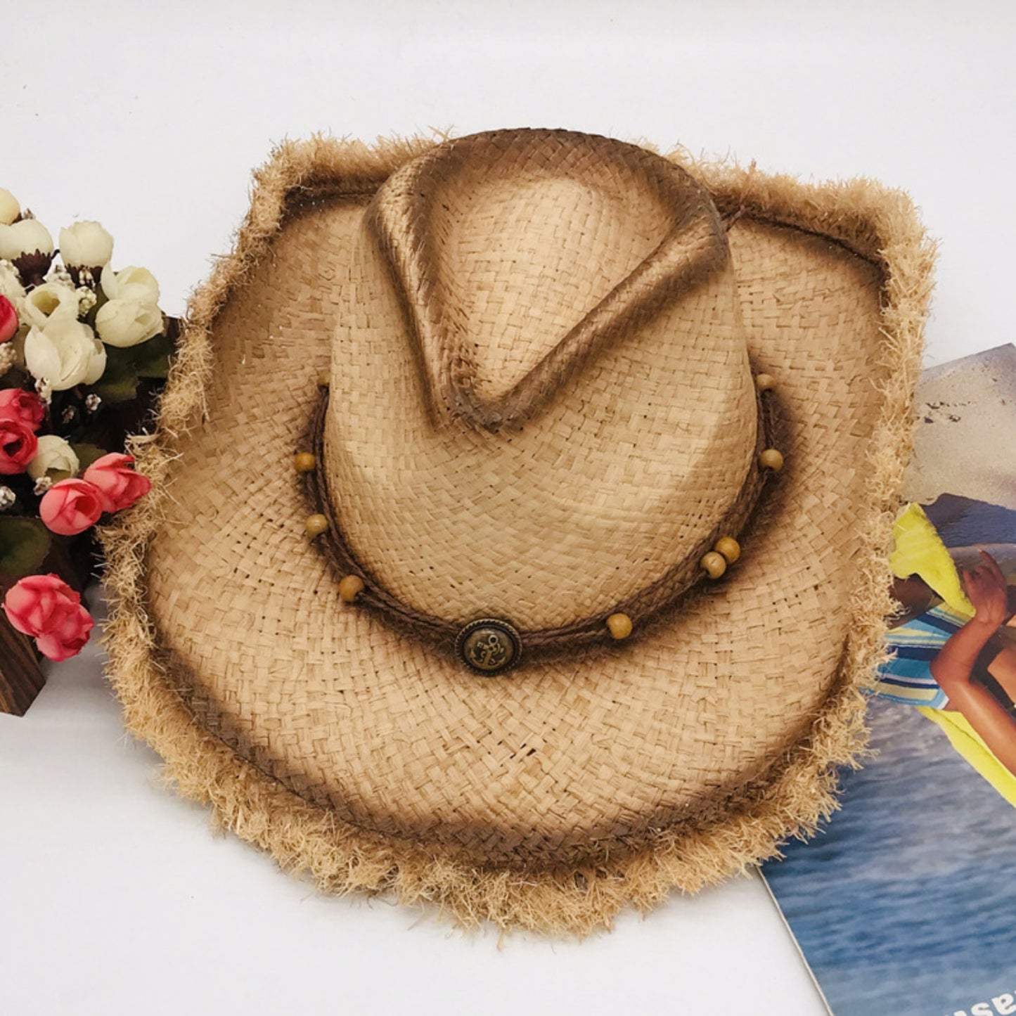 Raw Hem Wide Brim Straw Woven Hat - AllIn Computer