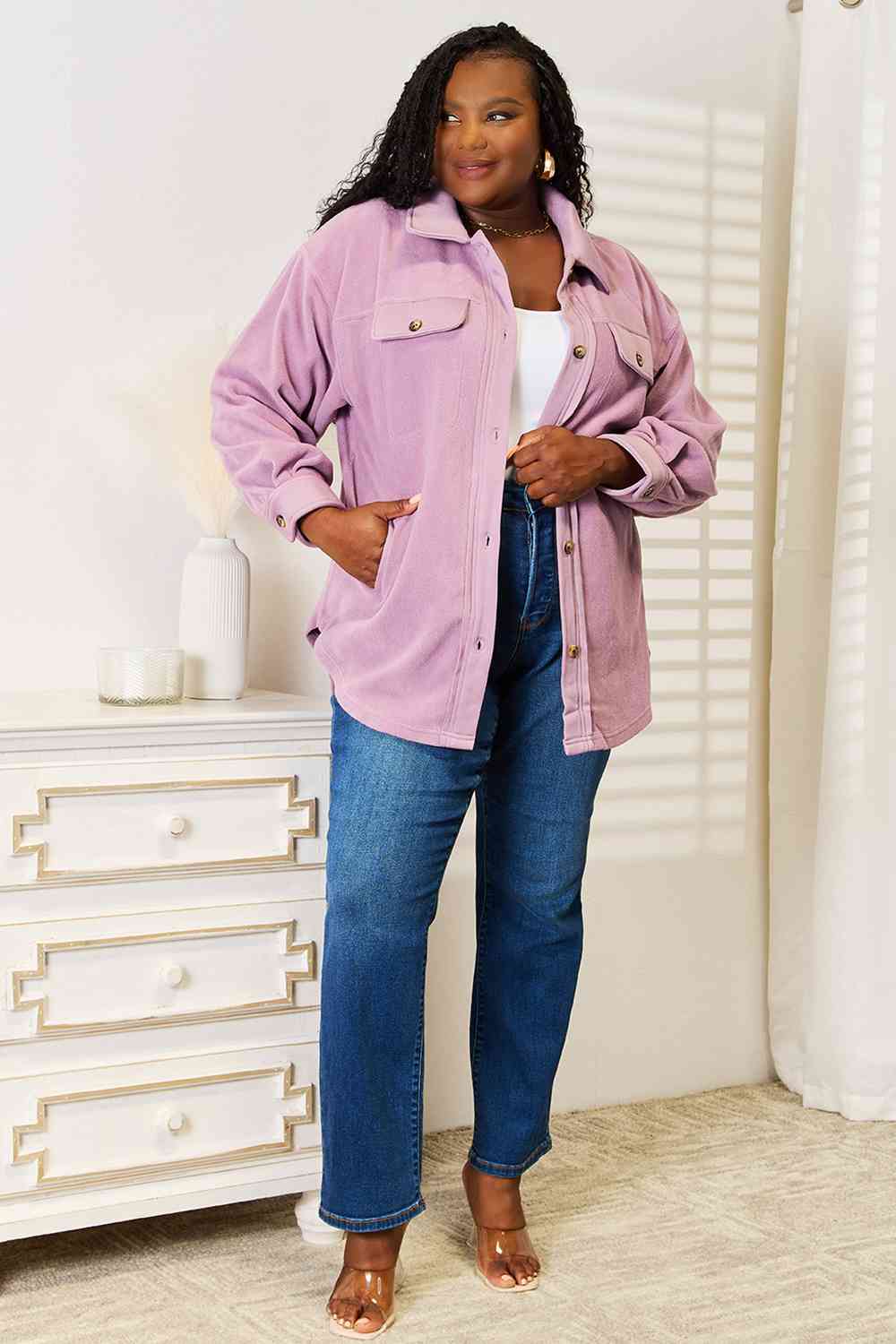 Heimish Cozy Girl Full Size Button Down Shacket - AllIn Computer