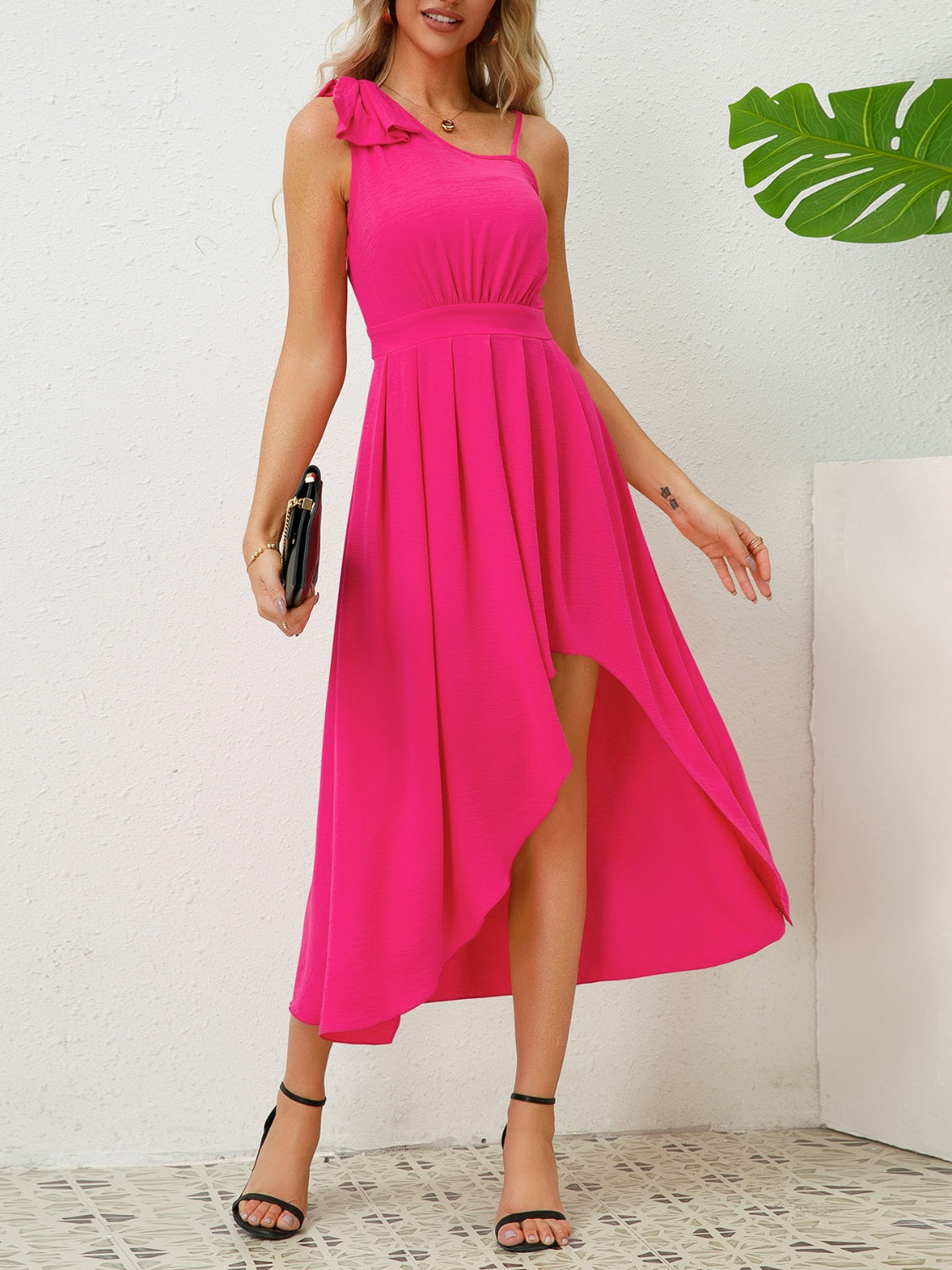 Bow Asymmetrical Neck Sleeveless Dress - AllIn Computer