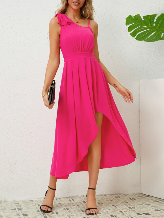Bow Asymmetrical Neck Sleeveless Dress - AllIn Computer