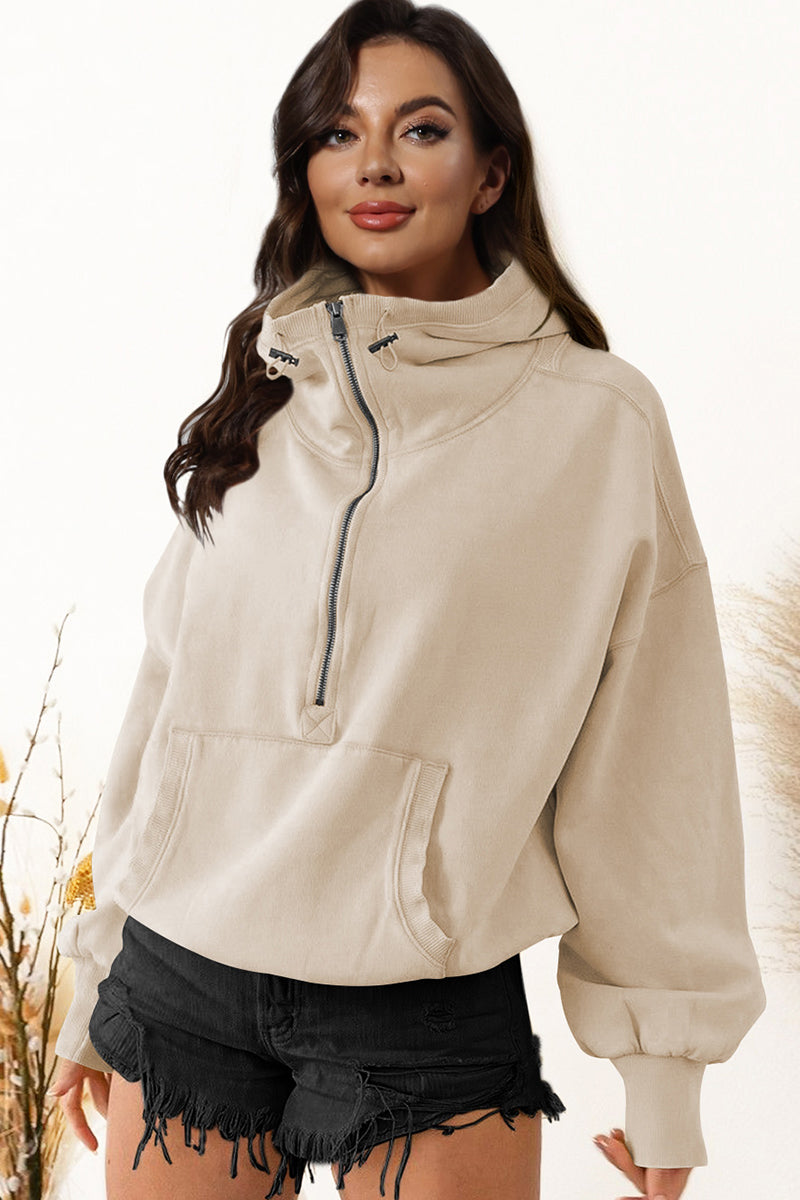 Zip-Up Dropped Shoulder Hoodie - AllIn Computer