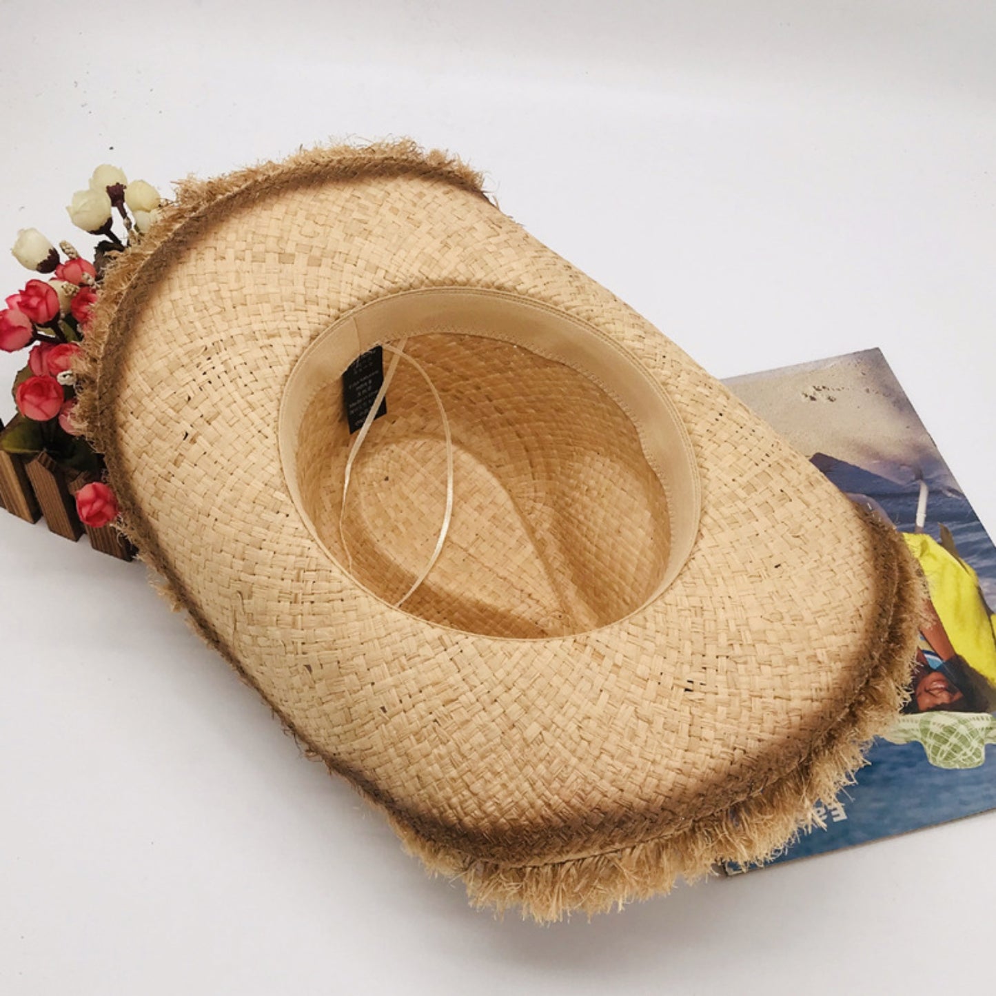 Raw Hem Wide Brim Straw Woven Hat - AllIn Computer